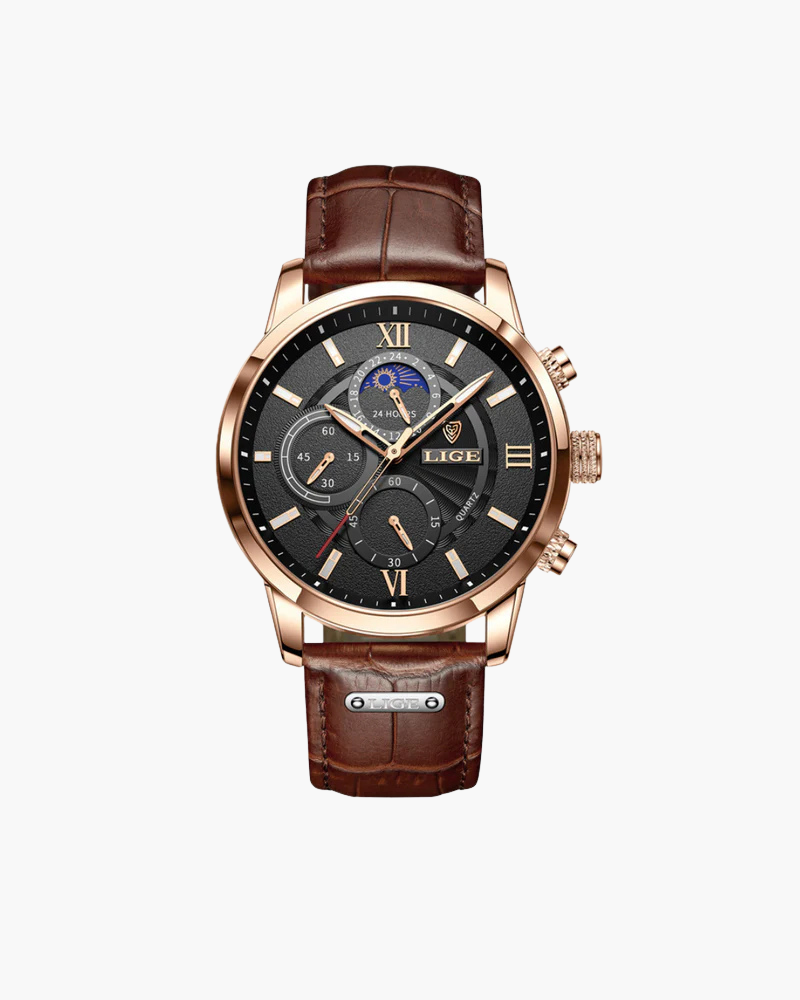 Men's Waterproof Quartz Watch Classic Leather Strap