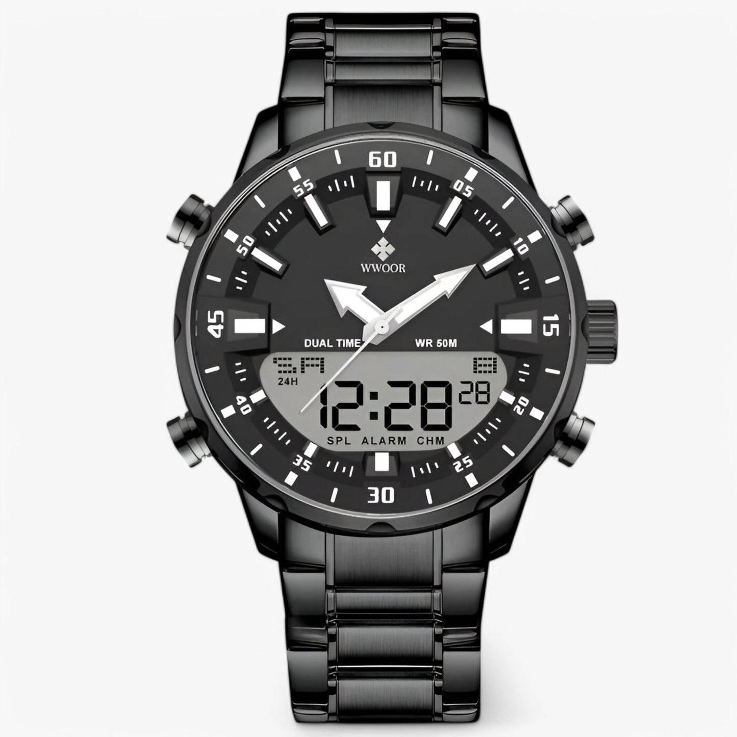 Military Chronograph Watch Stainless Steel Tactical Analog Wristwatch