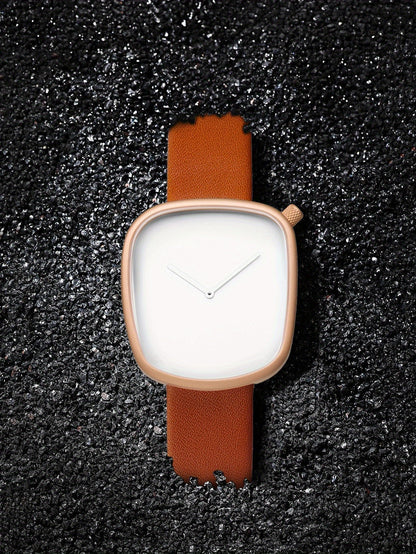 Minimalist Mens Watch Stainless Steel Analog Watch Leather Strap