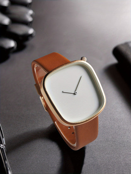 Minimalist Mens Watch Stainless Steel Analog Watch Leather Strap