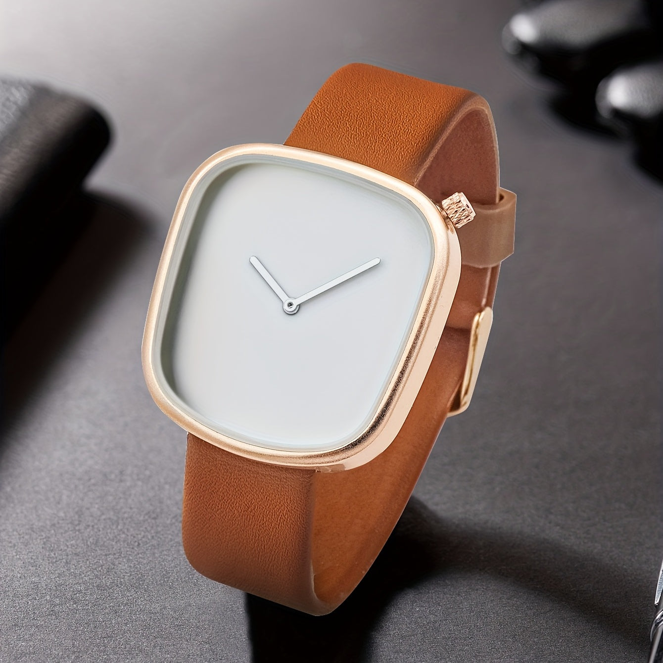 Minimalist Mens Watch Stainless Steel Analog Watch Leather Strap