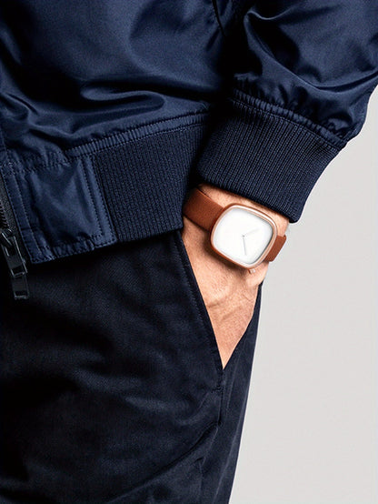 Minimalist Mens Watch Stainless Steel Analog Watch Leather Strap
