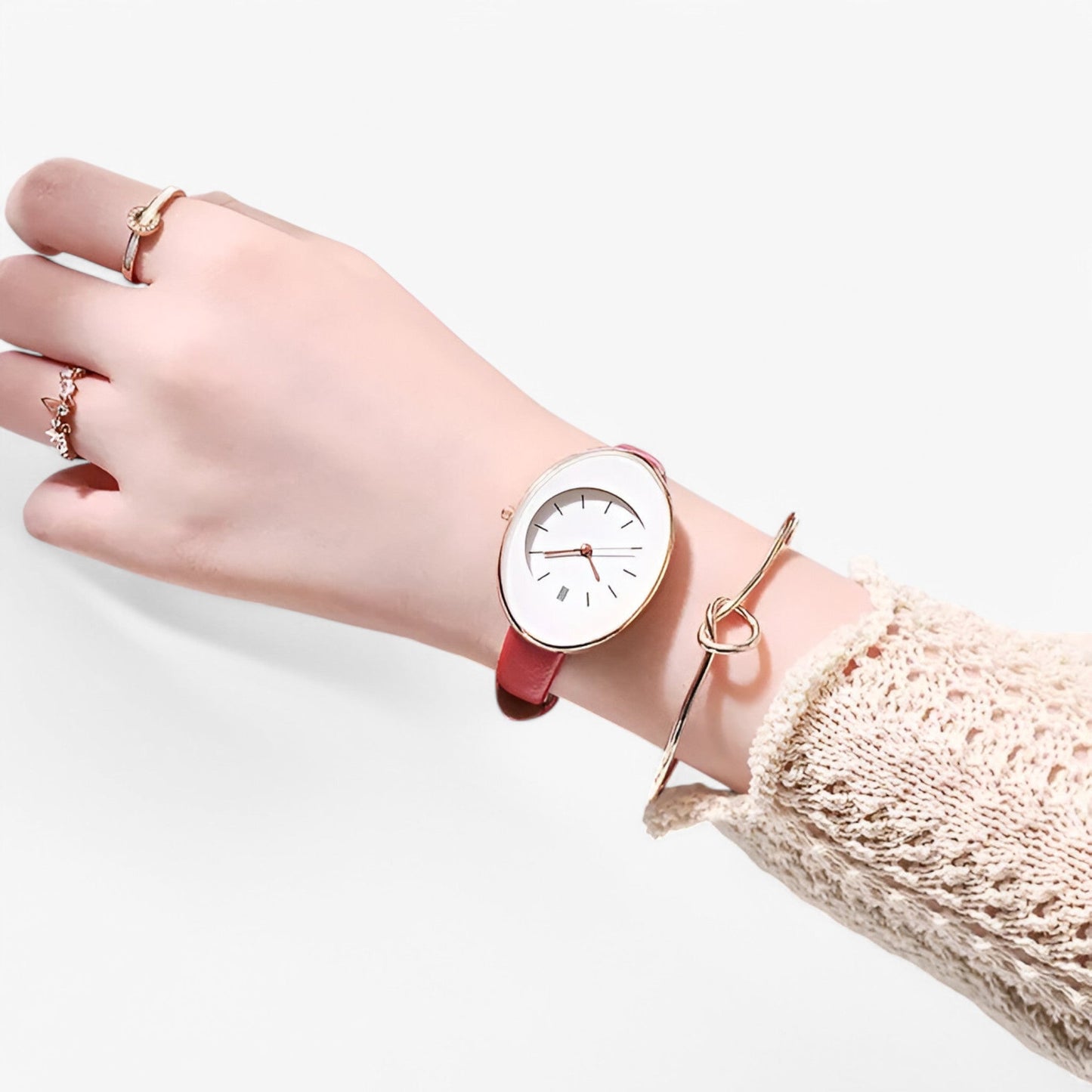 Minimalist Womens Leather Watch Slim Strap Quartz Wristwatch