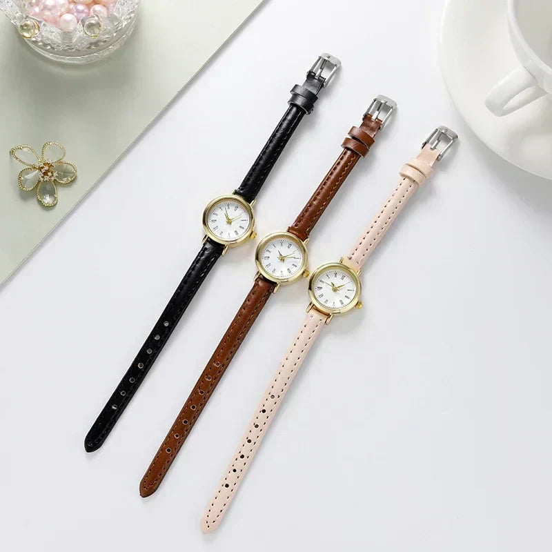 Minimalist Womens Watch PU Leather Strap Quartz Timepiece