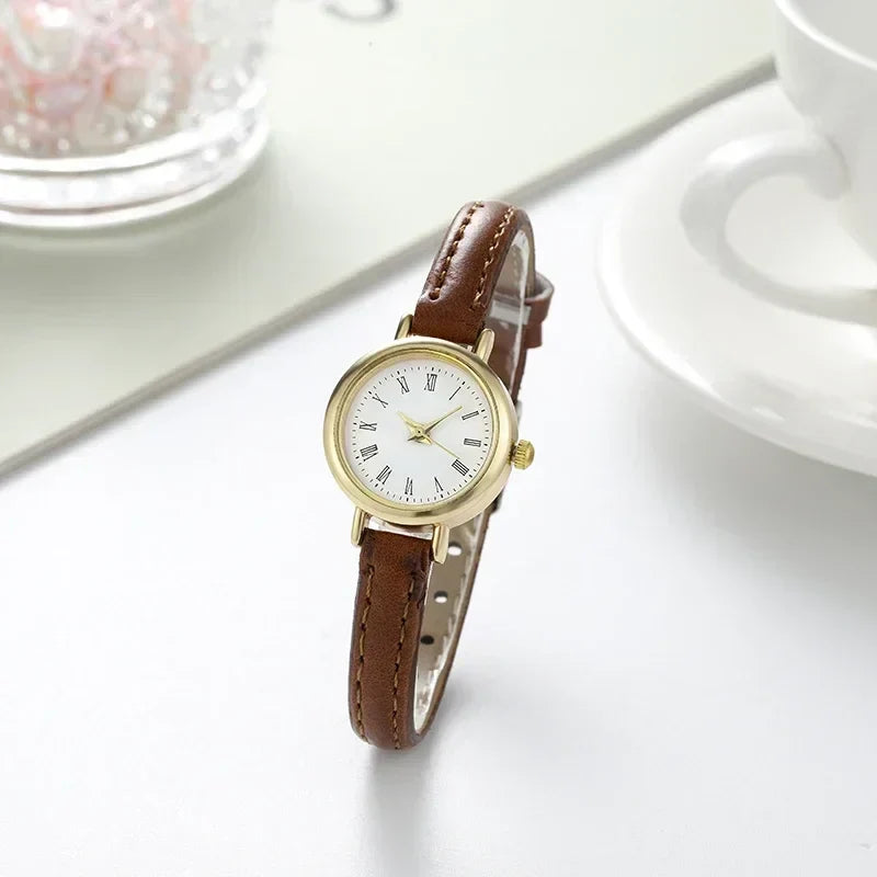 Minimalist Womens Watch PU Leather Strap Quartz Timepiece