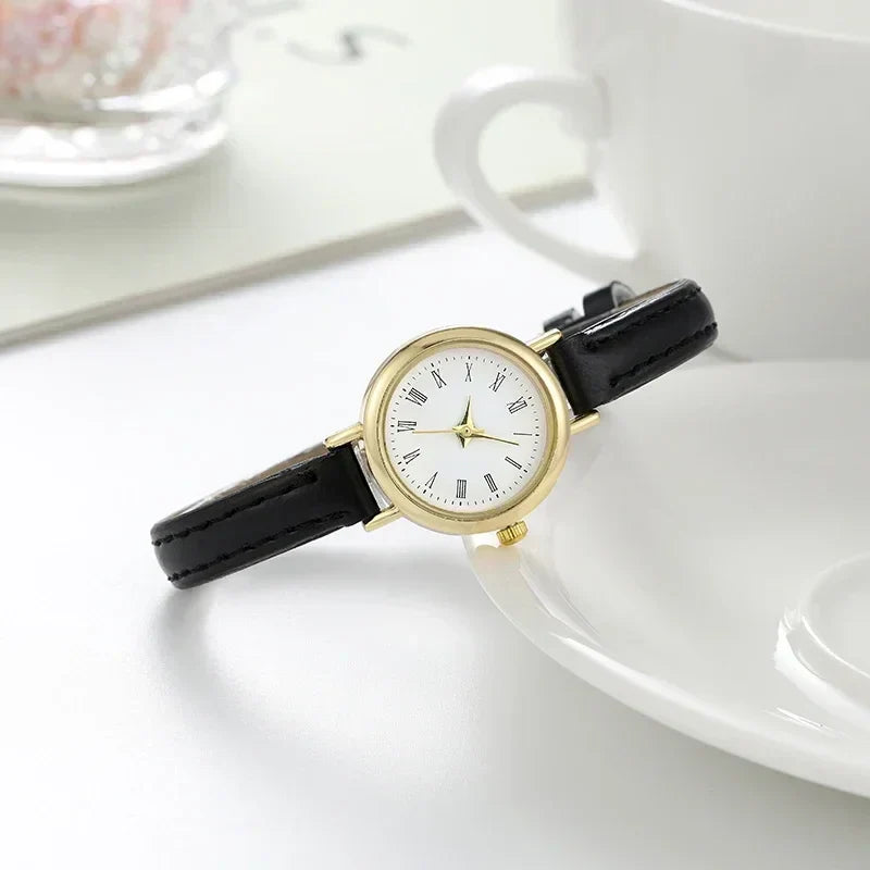 Minimalist Womens Watch PU Leather Strap Quartz Timepiece