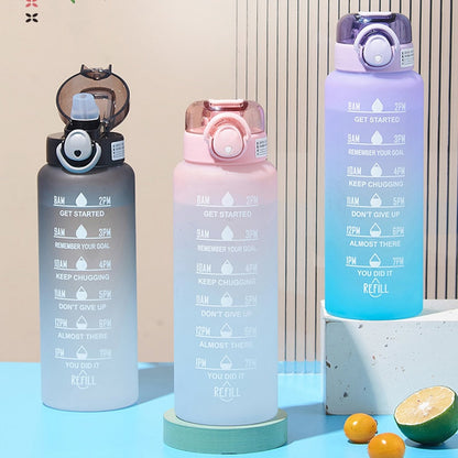 Motivational Water Bottle with Straw and Time Marker