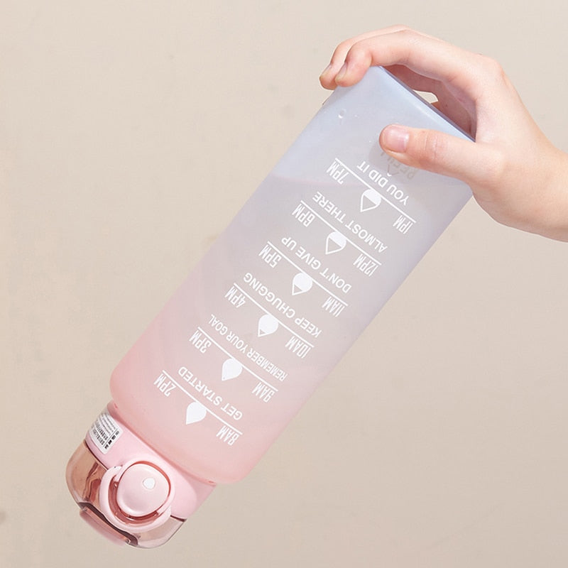 Motivational Water Bottle with Straw and Time Marker