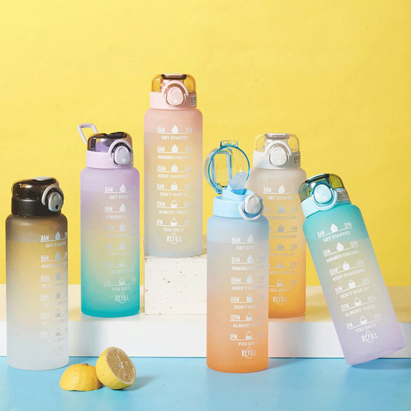 Motivational Water Bottle with Straw and Time Marker