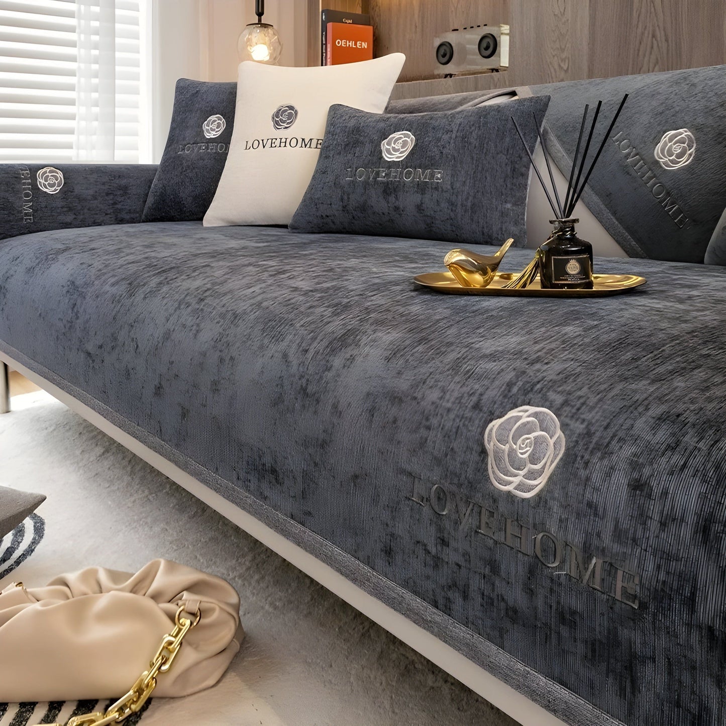Non Slip Chenille Sofa Cover Modern Stretch Couch Protector