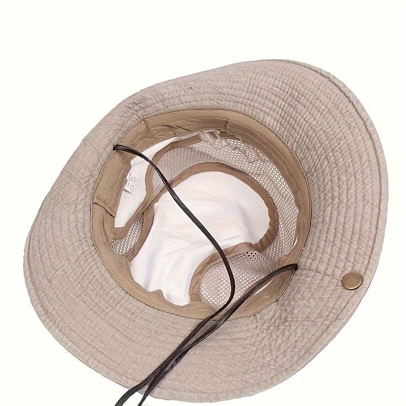 Outdoor Sun Hat Breathable Mesh Wide Brim Adjustable Chin Strap