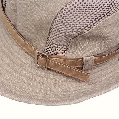 Outdoor Sun Hat Breathable Mesh Wide Brim Adjustable Chin Strap