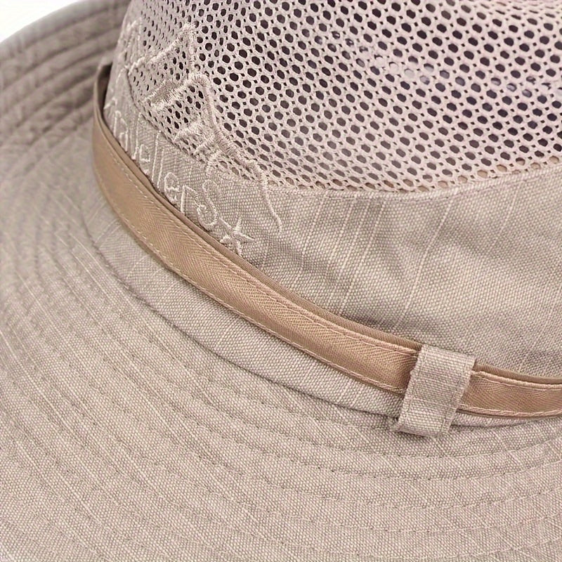 Outdoor Sun Hat Breathable Mesh Wide Brim Adjustable Chin Strap