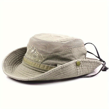 Outdoor Sun Hat Breathable Mesh Wide Brim Adjustable Chin Strap