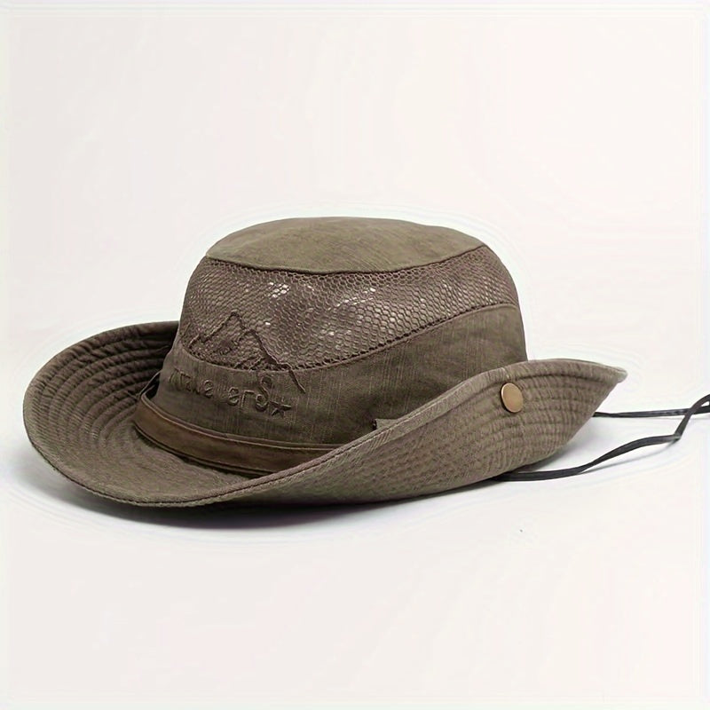 Outdoor Sun Hat Breathable Mesh Wide Brim Adjustable Chin Strap