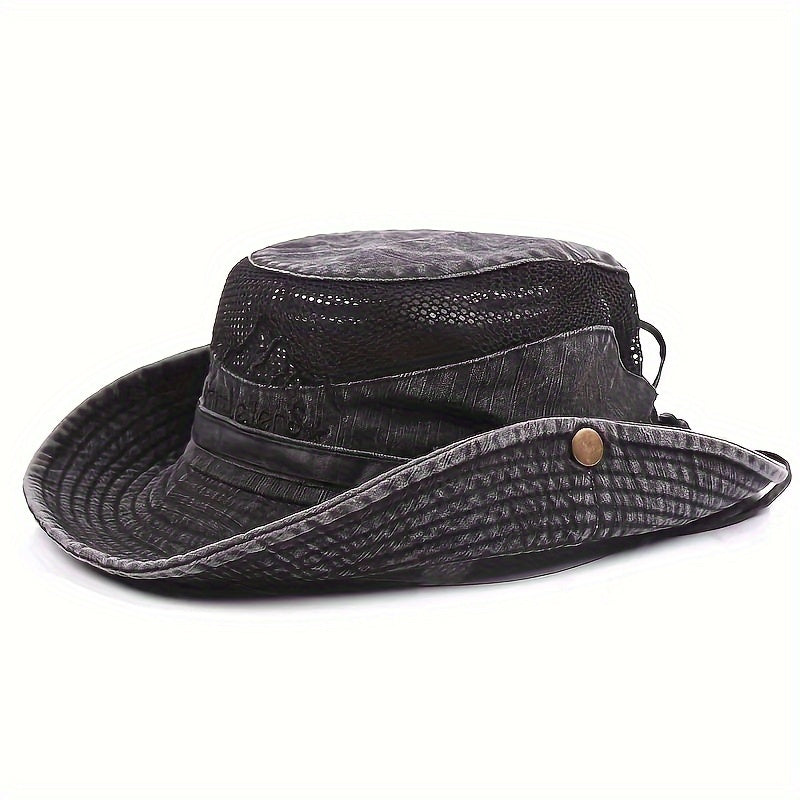 Outdoor Sun Hat Breathable Mesh Wide Brim Adjustable Chin Strap