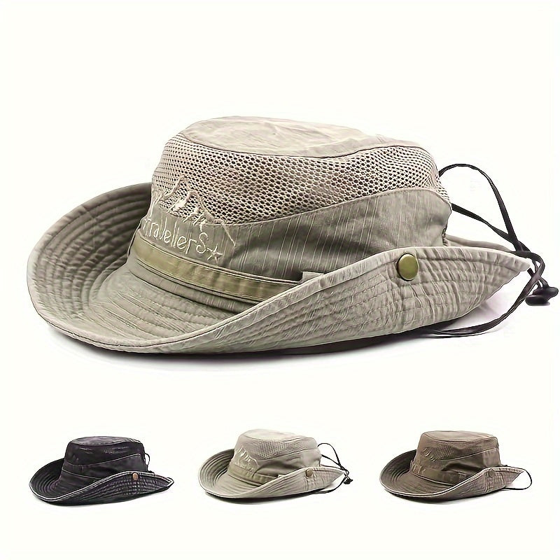 Outdoor Sun Hat Breathable Mesh Wide Brim Adjustable Chin Strap