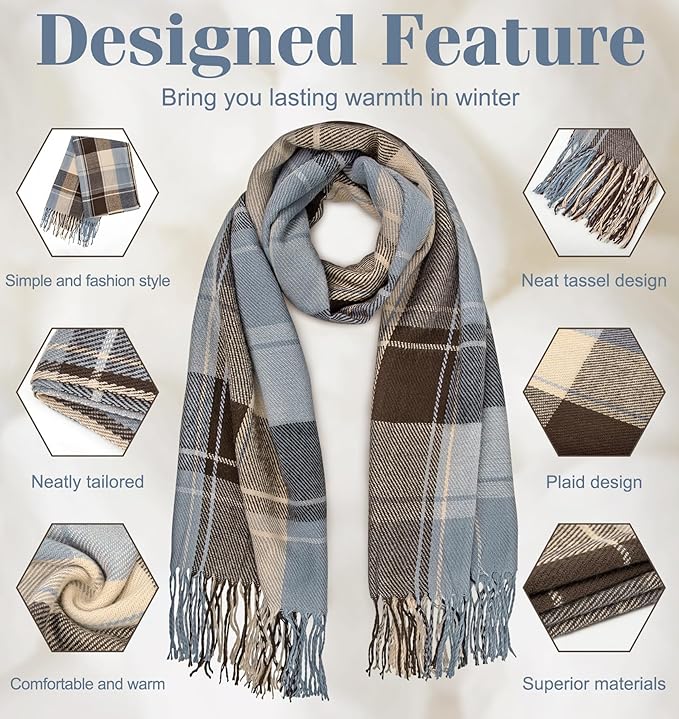 Oversized Plaid Winter Scarf Soft Chunky Wrap Shawl for Warmth and Everyday Style