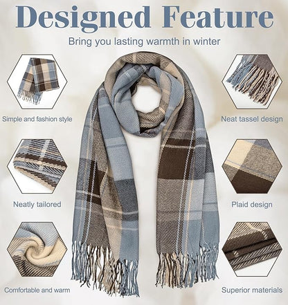 Oversized Plaid Winter Scarf Soft Chunky Wrap Shawl for Warmth and Everyday Style