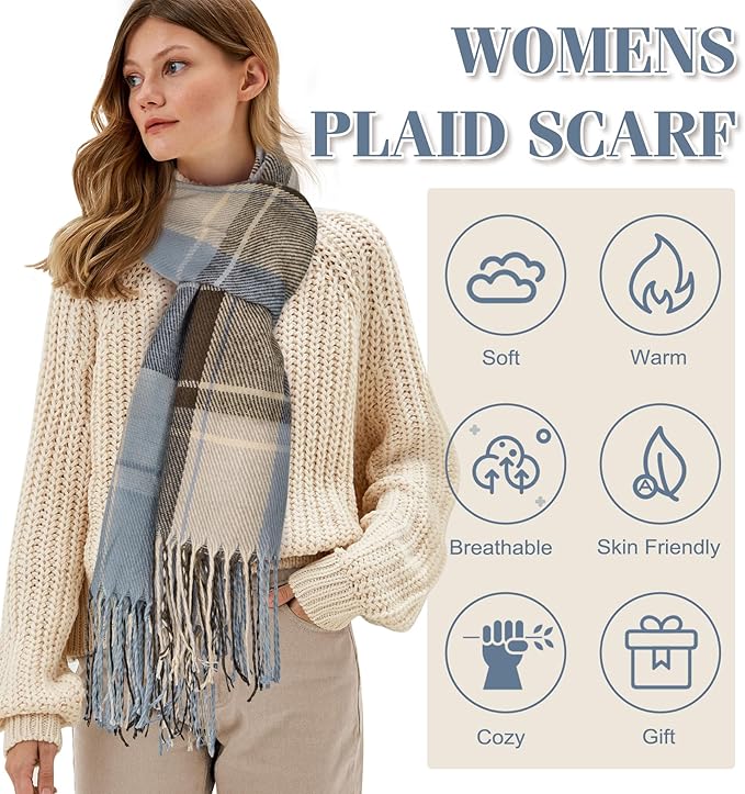 Oversized Plaid Winter Scarf Soft Chunky Wrap Shawl for Warmth and Everyday Style