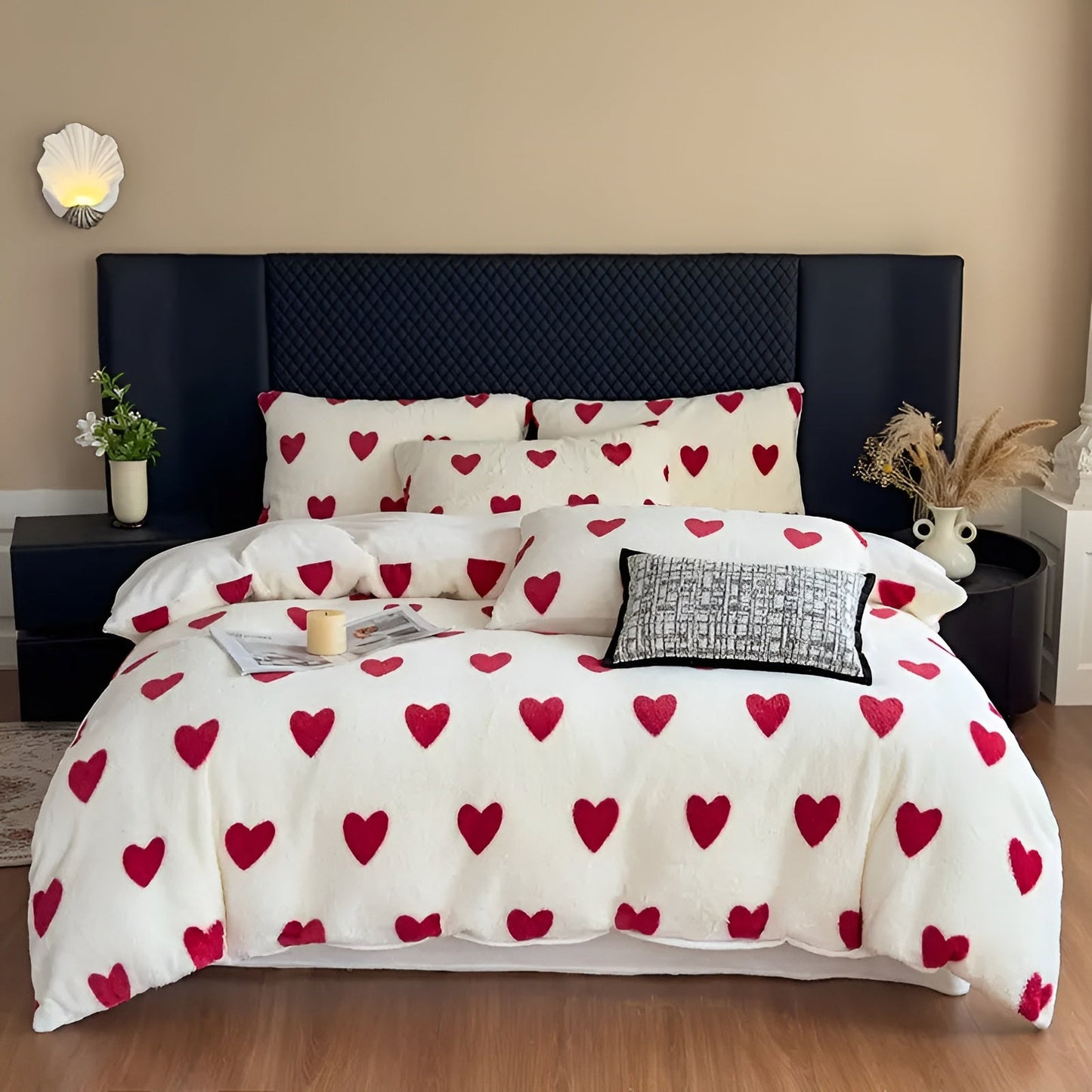 Plush Heart Pattern Bedding Set Soft Warm Winter Comfort