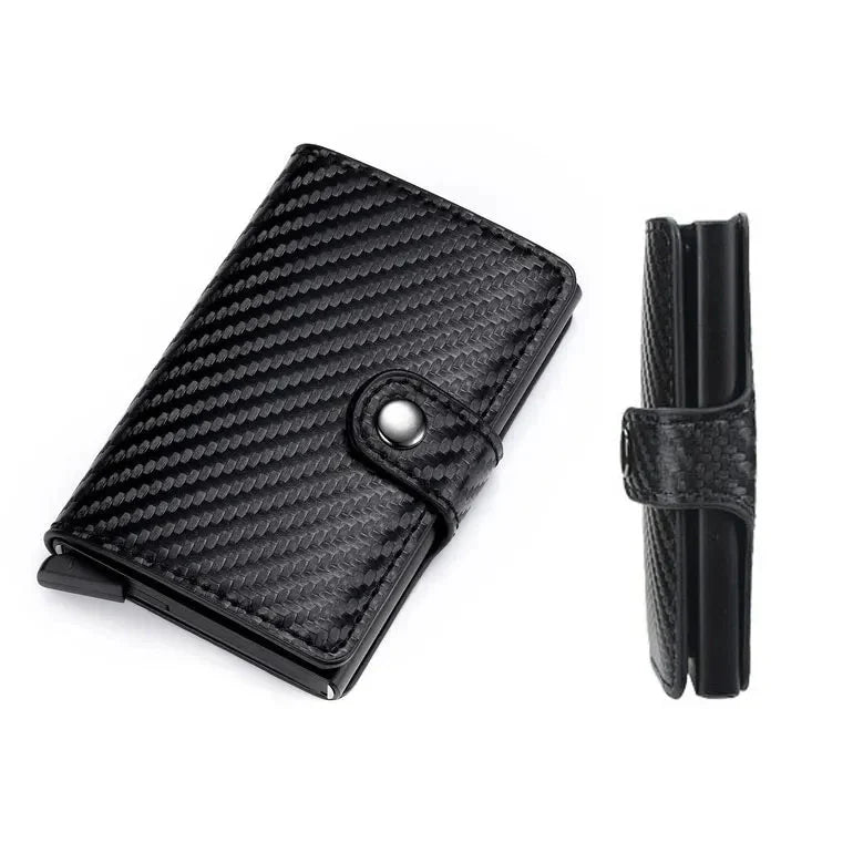 RFID Blocking Pop Up Card Wallet Leather Aluminum Holder