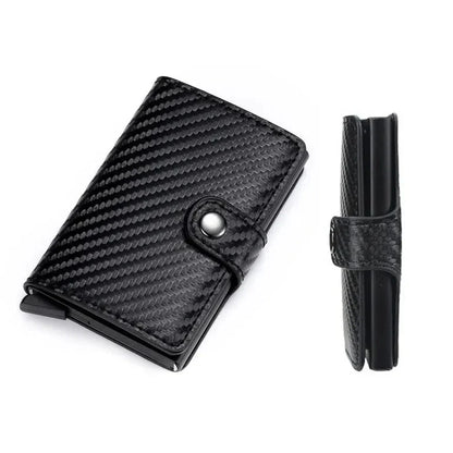 RFID Blocking Pop Up Card Wallet Leather Aluminum Holder