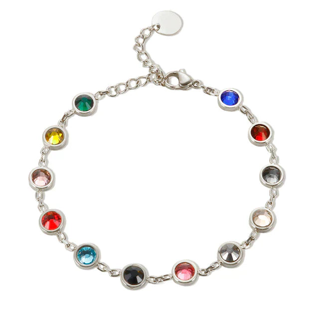 Rainbow Crystal Charm Bracelet Adjustable Gold Silver