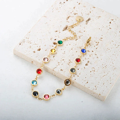 Rainbow Crystal Charm Bracelet Adjustable Gold Silver