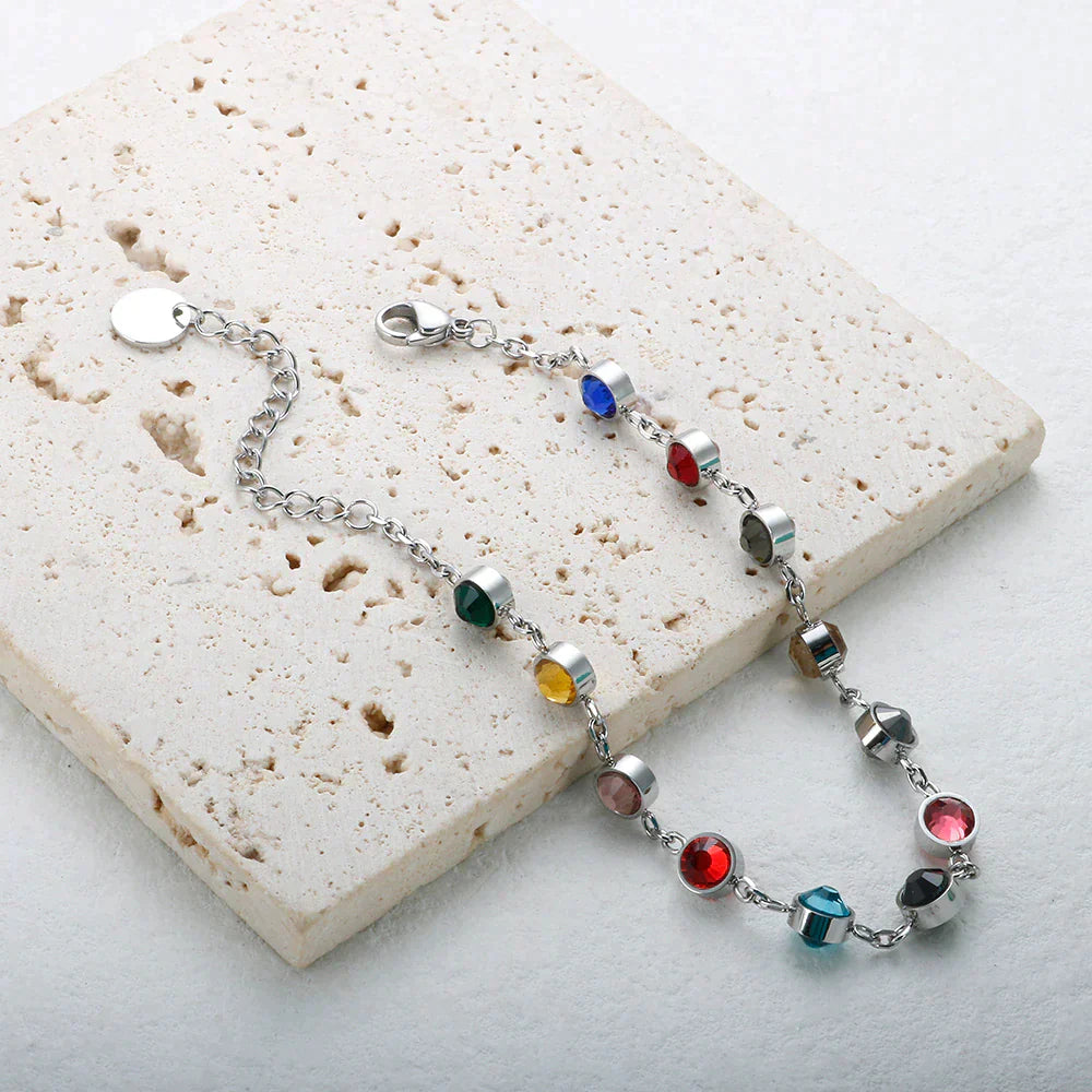 Rainbow Crystal Charm Bracelet Adjustable Gold Silver