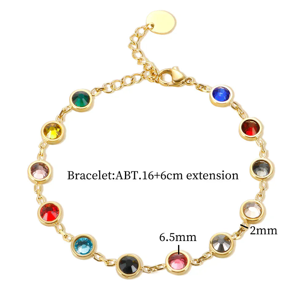 Rainbow Crystal Charm Bracelet Adjustable Gold Silver