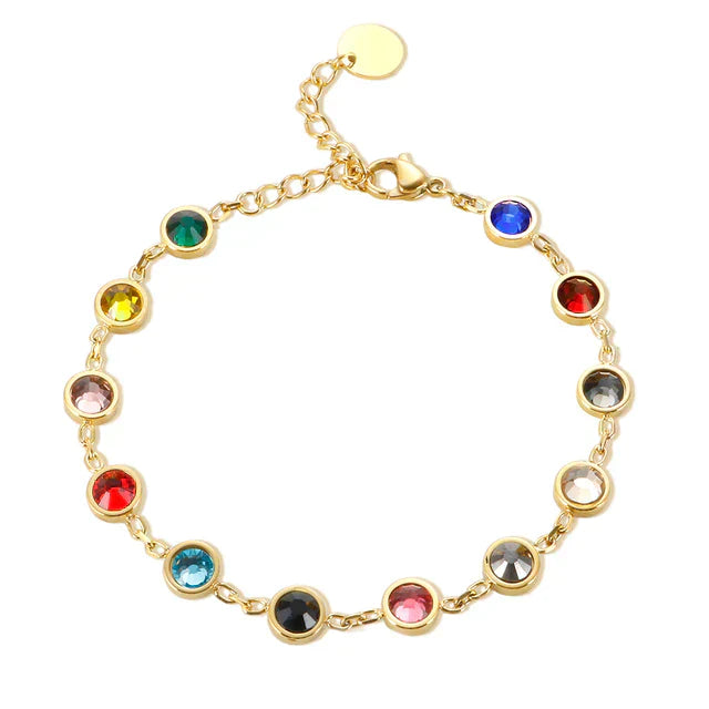 Rainbow Crystal Charm Bracelet Adjustable Gold Silver