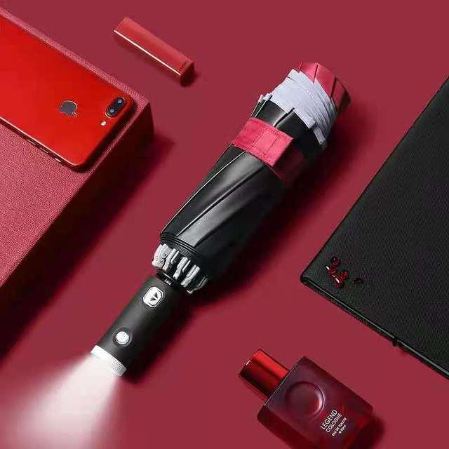 Reflective Safety Umbrella LED Handle Windproof Lightweight Rain Protection