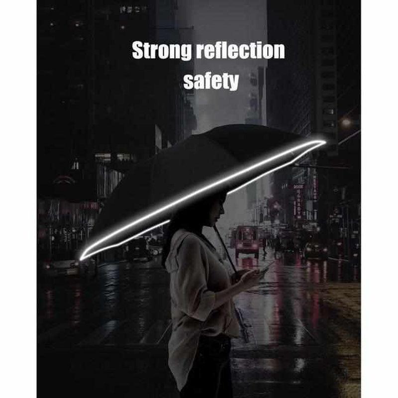 Reflective Safety Umbrella LED Handle Windproof Lightweight Rain Protection