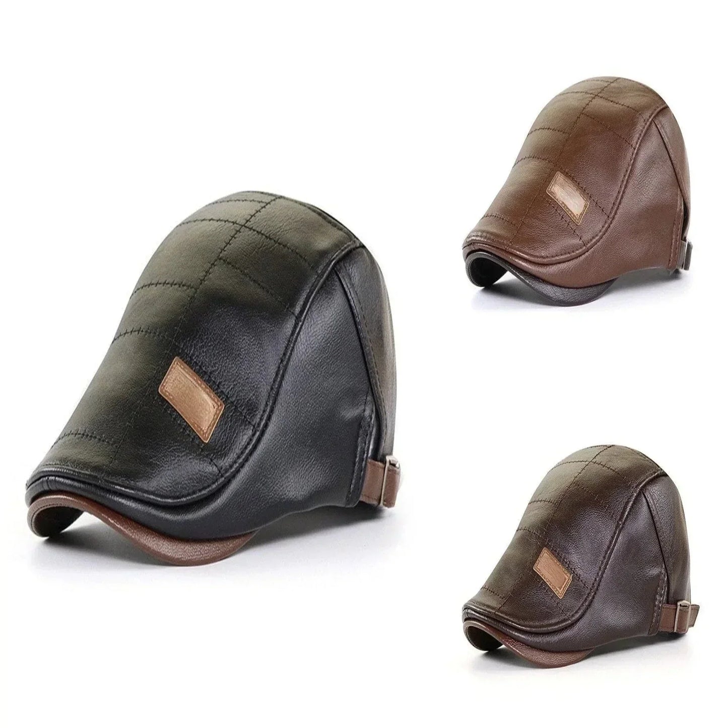 Retro Leather Flat Cap Mens Vintage Beret Hat Adjustable Classic Casual Fashion Cap