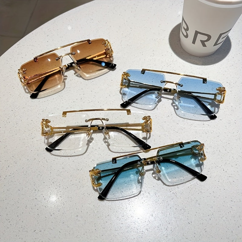 Rimless Square UV400 Sunglasses Luxury Metal Frame