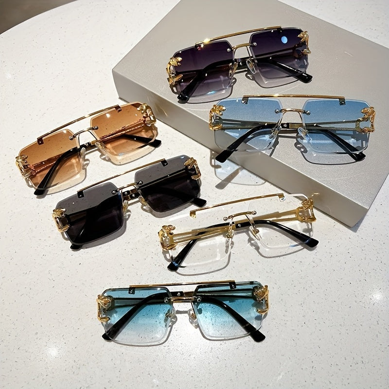 Rimless Square UV400 Sunglasses Luxury Metal Frame