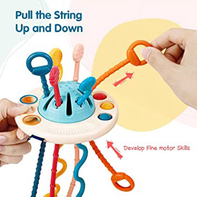 Sensory UFO Pull String Toy Baby Travel Activity Toy