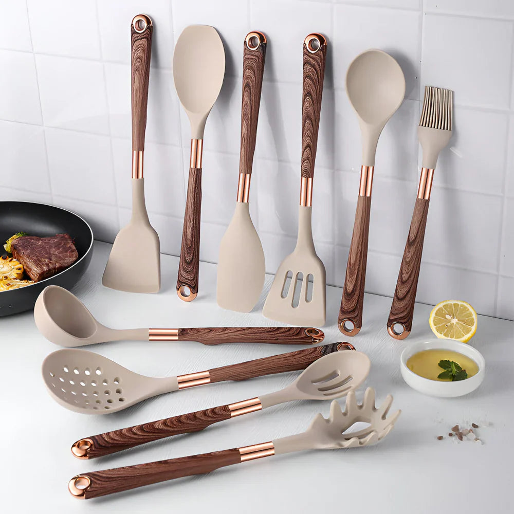Silicone Kitchen Utensil Set Heat Resistant Non Stick Cooking Tools Collection