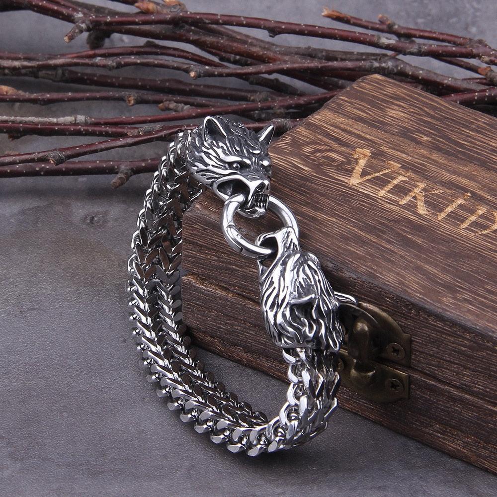 Stainless Steel Viking Wolf Bracelet Nordic Style Jewelry