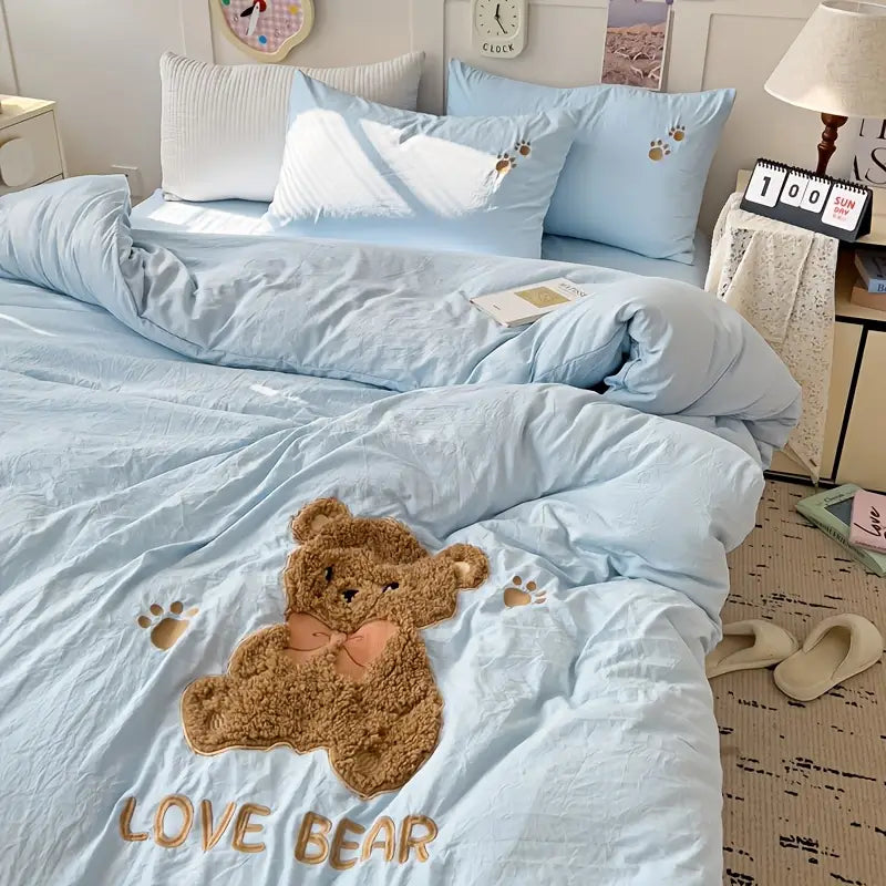 Teddy Bear Plush Bedding Set Soft Cozy Winter Comfort