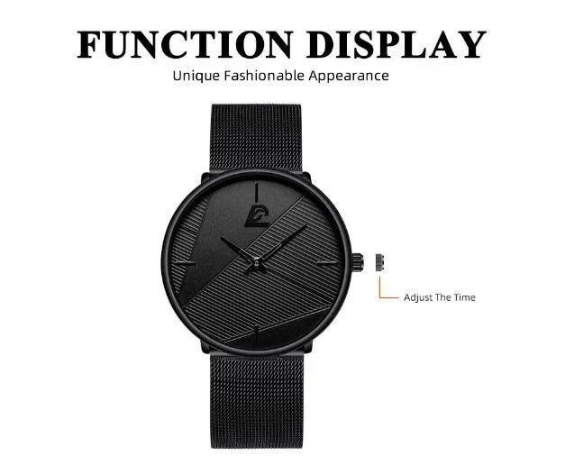 Ultra-Thin Minimalist Quartz Watch with Mesh Strap