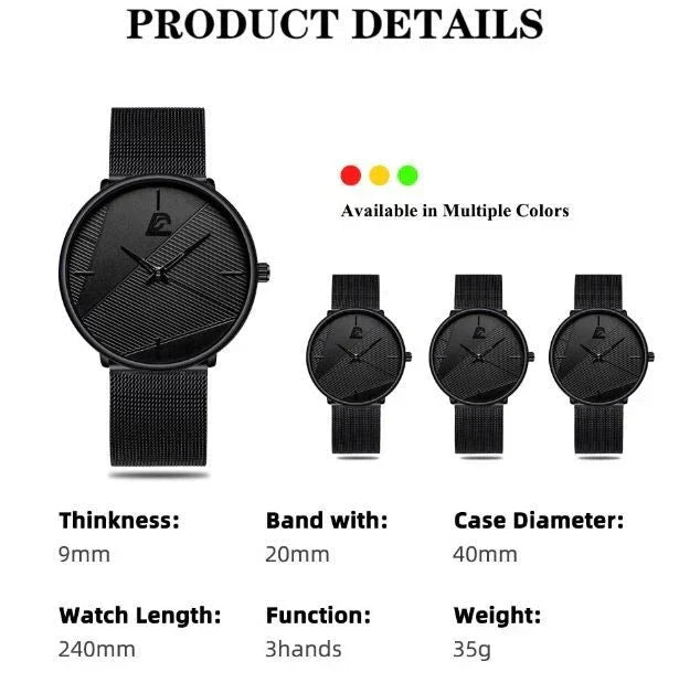 Ultra-Thin Minimalist Quartz Watch with Mesh Strap