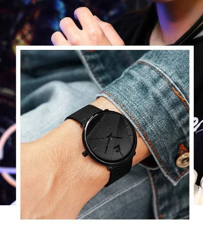 Ultra-Thin Minimalist Quartz Watch with Mesh Strap