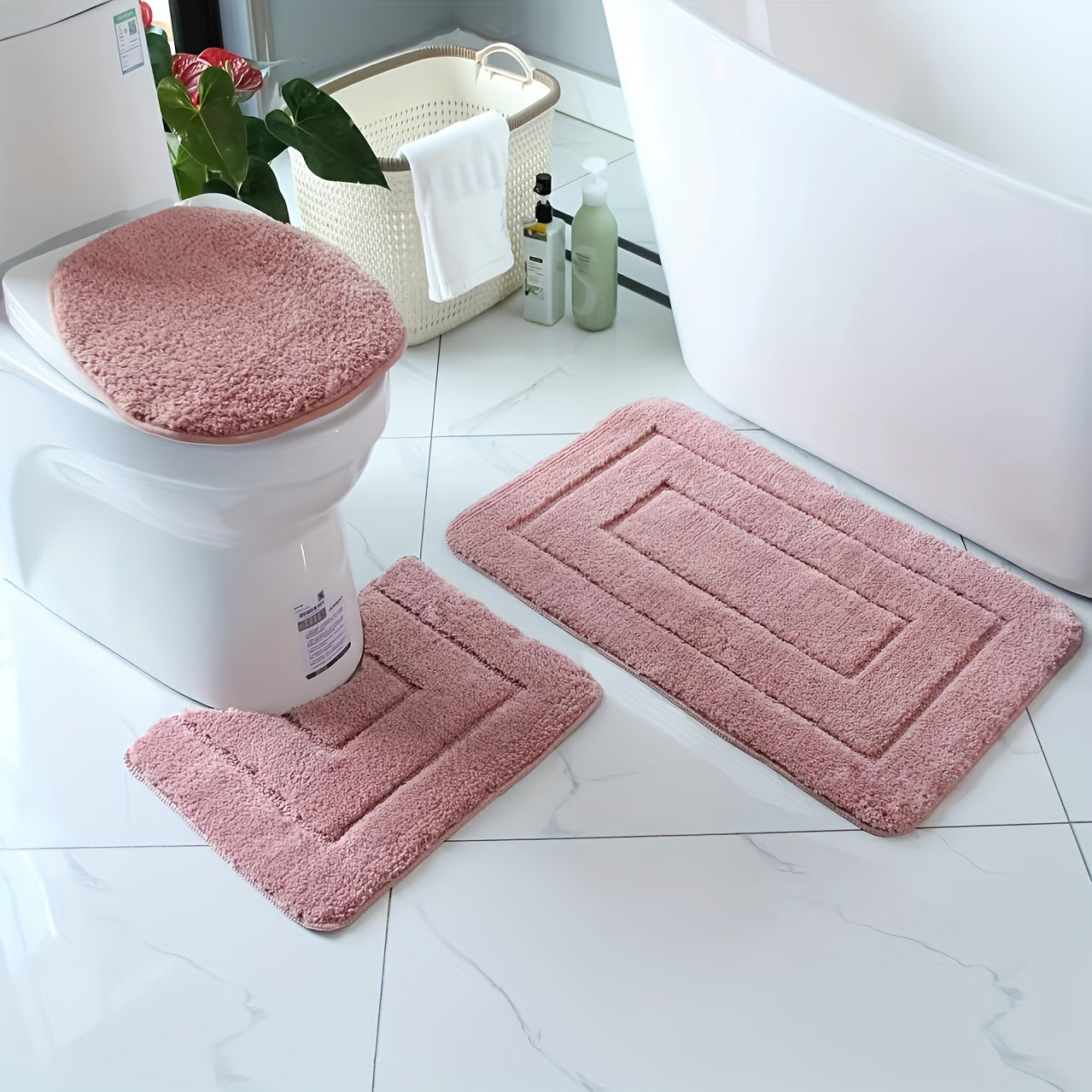 Ultrafine Fiber Bathroom Mat Set 3 Piece Soft Absorbent Non Slip Rugs