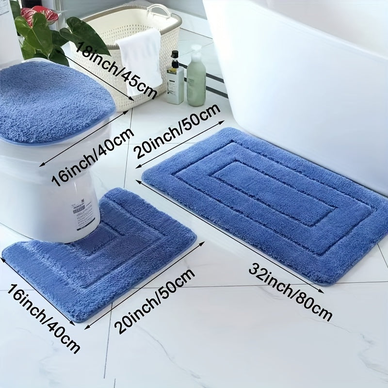 Ultrafine Fiber Bathroom Mat Set 3 Piece Soft Absorbent Non Slip Rugs