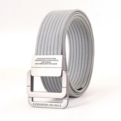 Unisex Canvas Belt Double Ring Buckle Adjustable Waist Strap
