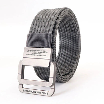 Unisex Canvas Belt Double Ring Buckle Adjustable Waist Strap