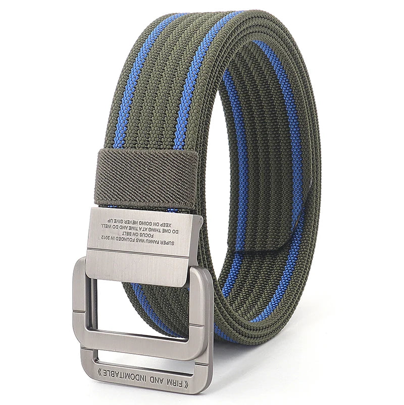 Unisex Canvas Belt Double Ring Buckle Adjustable Waist Strap