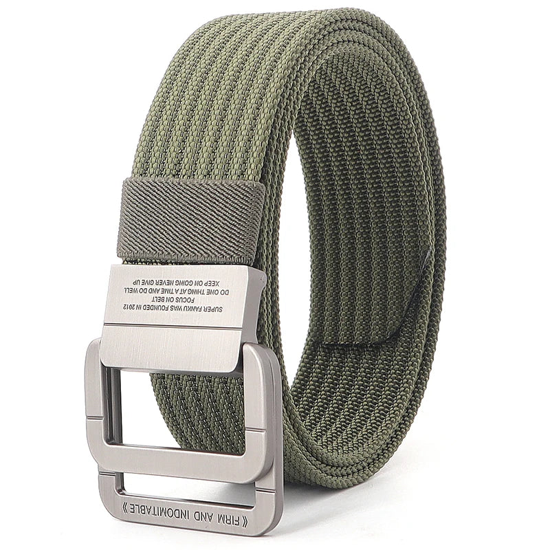 Unisex Canvas Belt Double Ring Buckle Adjustable Waist Strap